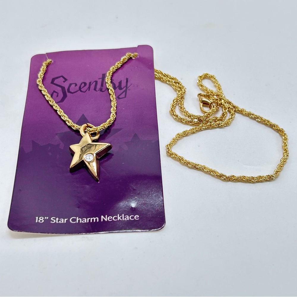 Scentsy, Gold Star Charm Necklace With Clear Crystal, NOC